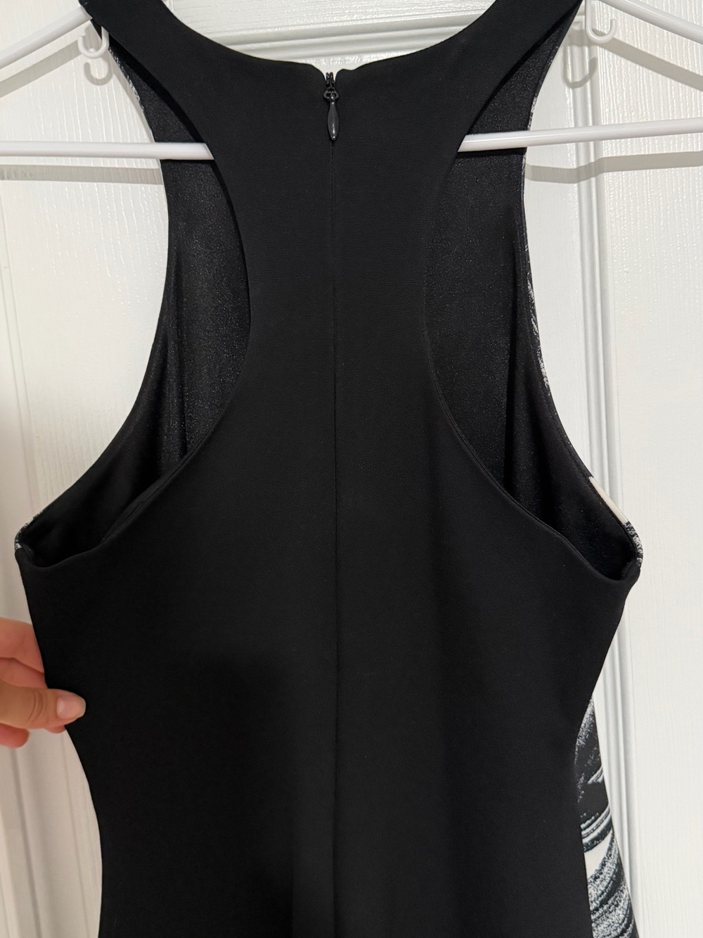 bebe Black & White Geometric Halter Mini Dress with Blue Trim - Picture 6 of 6
